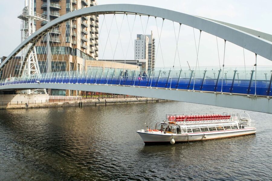 Manchester: Canal & River Cruise - Boarding beneath the Millennium Lift bridge