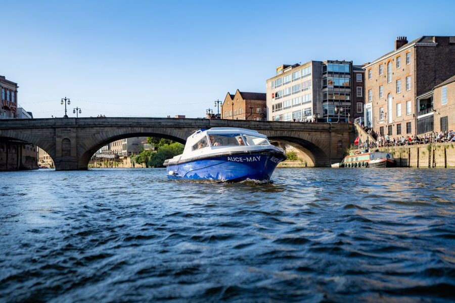 York: Self-Steer Boat Rental - York’s riverside from a small boat